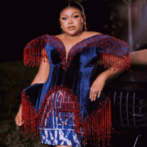 Alternative view of Luxury Velvet Peplum Dress with Red Crystal Fringe