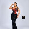 Noir Fringe Beaded Evening Gown