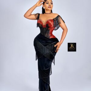 Alternative view of Noir Fringe Beaded Evening Gown