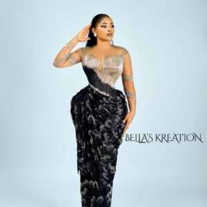 Silver & Onyx Draped Reception Gown