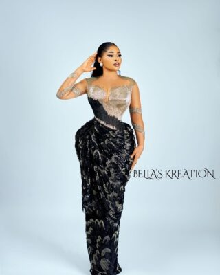 Silver & Onyx Draped Reception Gown