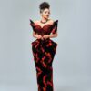 Scarlet Ember Feathered Reception Gown