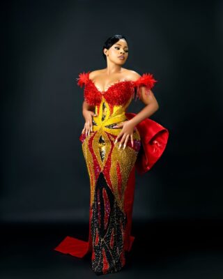 Firebird Feathered Off-Shoulder Gown