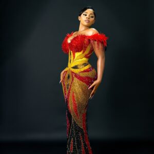 Alternative view of Firebird Feathered Off-Shoulder Gown