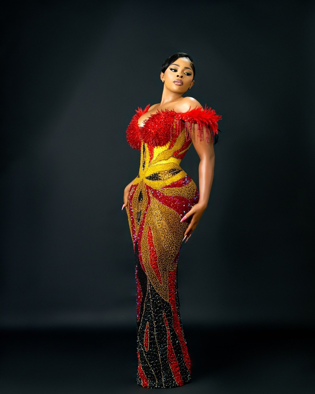 Firebird Feathered Off-Shoulder Gown - Image 2