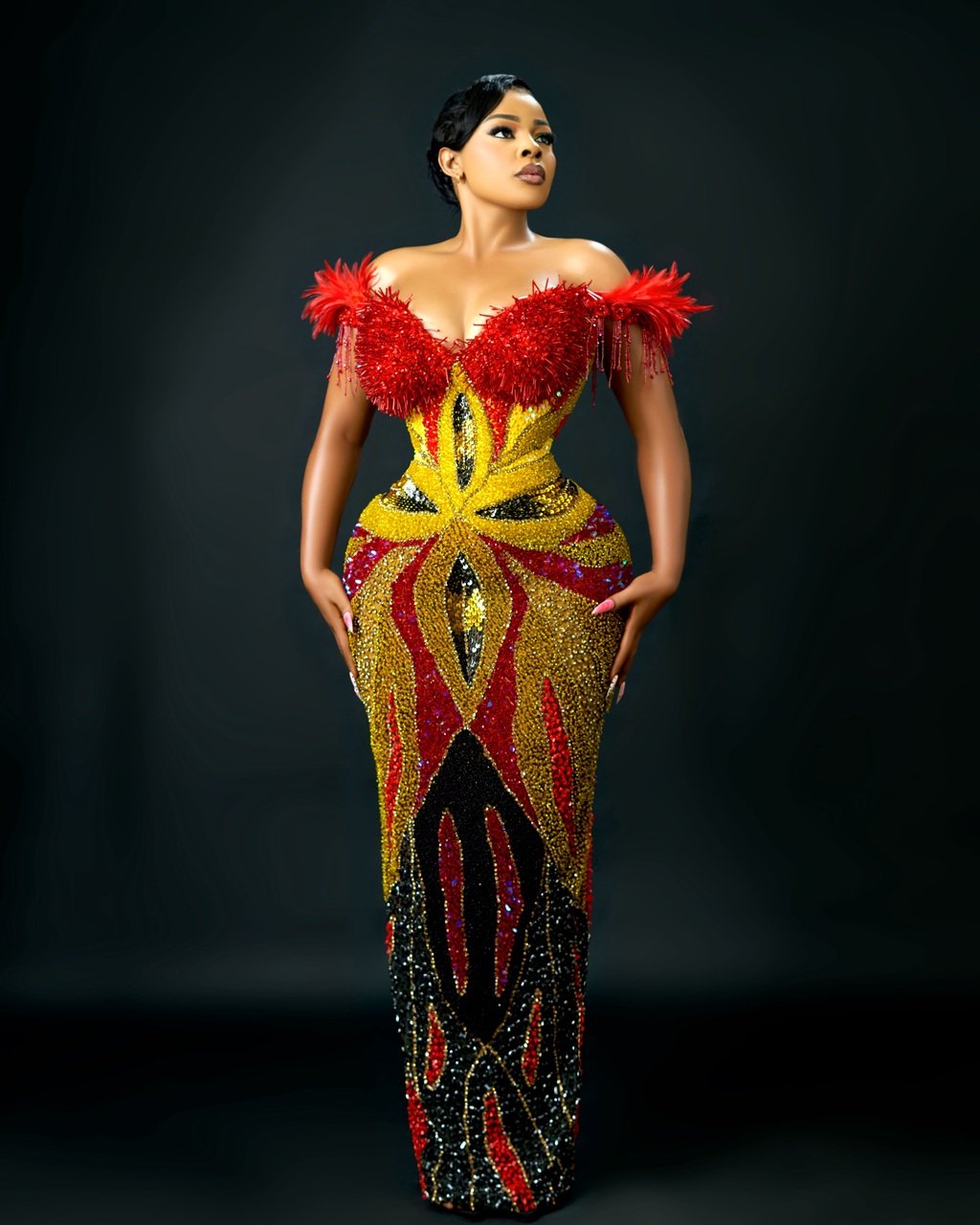 Firebird Feathered Off-Shoulder Gown - Image 3
