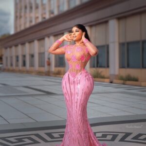 Alternative view of Blush Pink Illusion Mermaid Reception Gown