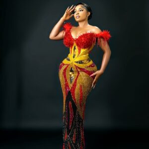 Alternative view of Golden Flame Feathered Couture Gown