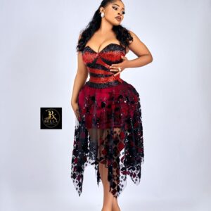 Burgundy Lace Corset Short Gown