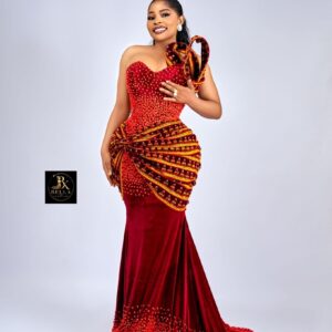 Alternative view of Crimson Velvet Beaded Traditional Gown